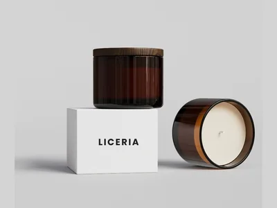 Amber candle jars and coffee packaging mockups