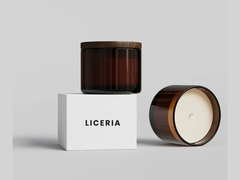 Amber candle jars and coffee packaging mockups