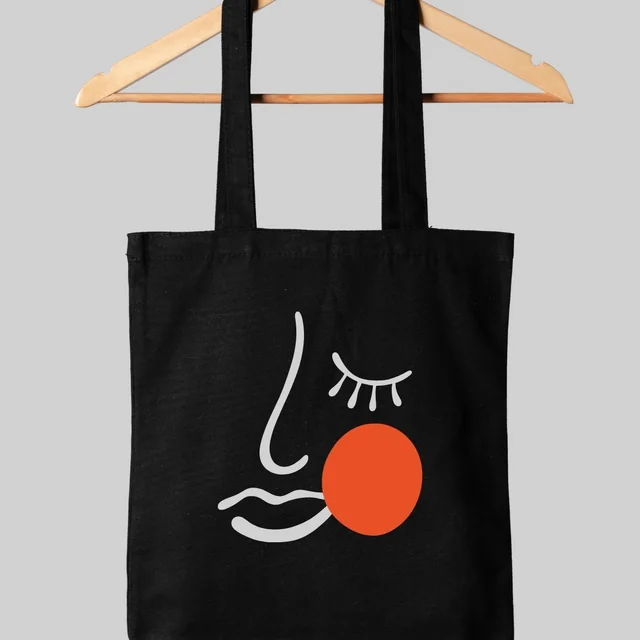 Illustrated black tote bag